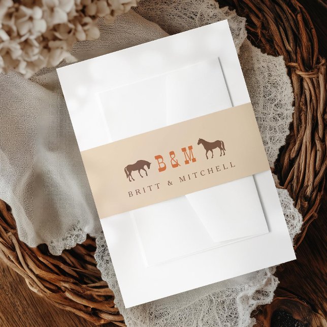 Horse Rail Fence Oak Tree Western Wedding Horses Invitation Belly Band (Creator Uploaded)