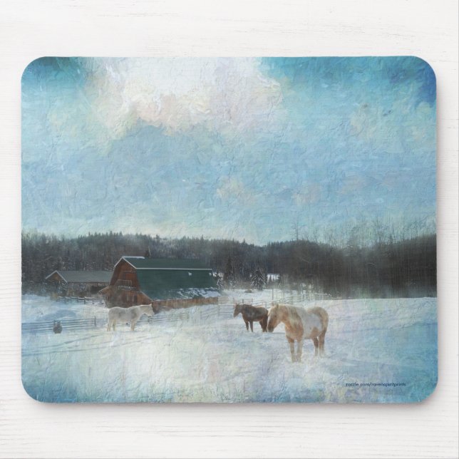 Horse Ranch, Barns and Snow Painting Mouse Pad (Front)