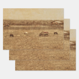 Horse Ranch Country Western Vintage Texture Wrapping Paper Sheet