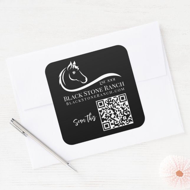 Horse ranch logo equestrian stable branding QR Square Sticker (Envelope)