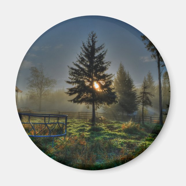Horse Ranch Sunrise Nature Photo Magnet (Front)