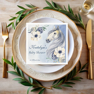 Horse ranch watercolor flowers baby shower custom napkin