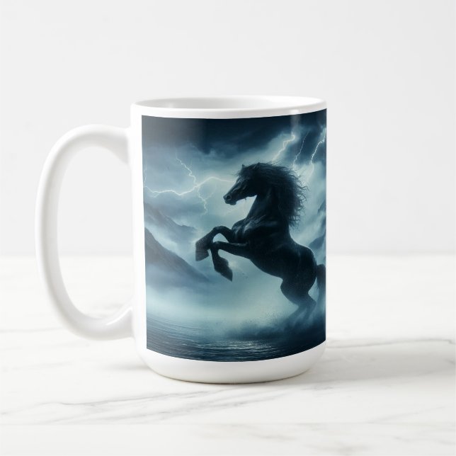 Horse Rearing Amidst a Thunderous Mountain Storm Coffee Mug (Left)