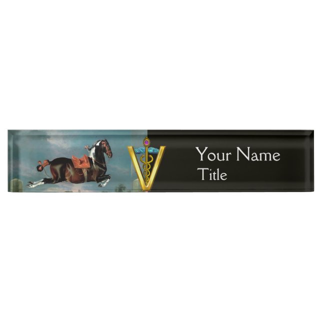 HORSE REARING "GOLD CADUCEUS VETERINARY SYMBOL NAMEPLATE (Front)