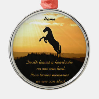Horse Rearing Silhouette At Sunrise Metal Tree Decoration