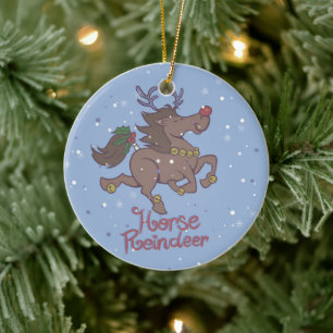 Horse reindeer cartoon illustration ceramic ornament