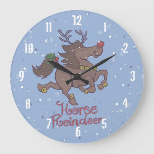 Horse reindeer cartoon illustration large clock