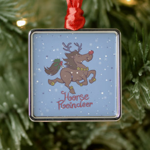 Horse reindeer cartoon illustration metal ornament
