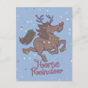 Horse reindeer cartoon illustration postcard