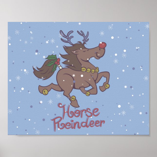Horse reindeer cartoon illustration poster (Front)
