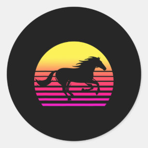 Horse Retro 80s Horse Gift Horse Riding Horseback Classic Round Sticker