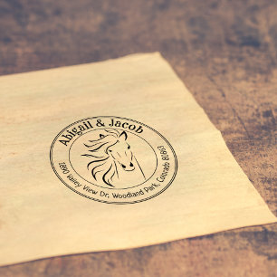 Horse Return Address Family, Circle  Rubber Stamp