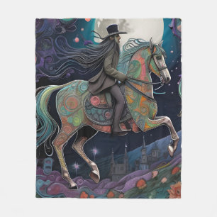 Horse Ride at Midnight on a Full Moon Night Fleece Blanket