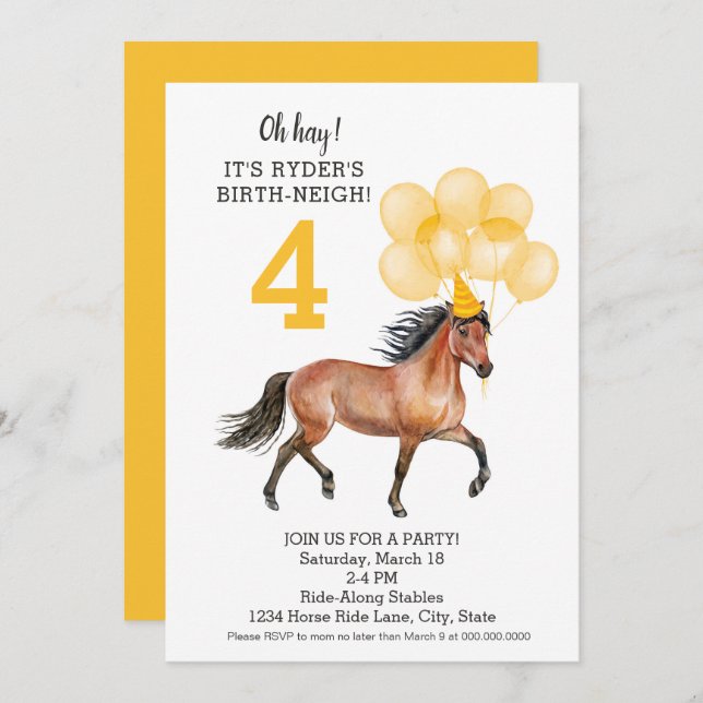 Horse Ride Birthday //Oh Hay It's Your Birth-neigh Invitation (Front/Back)