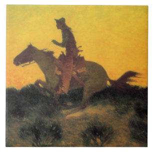 Horse Rider Against the Sunset (by Remington) Ceramic Tile