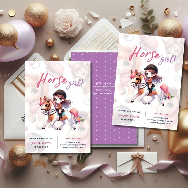Horse & Rider Birthday Invitations Equestrian Girl (Creator Uploaded)