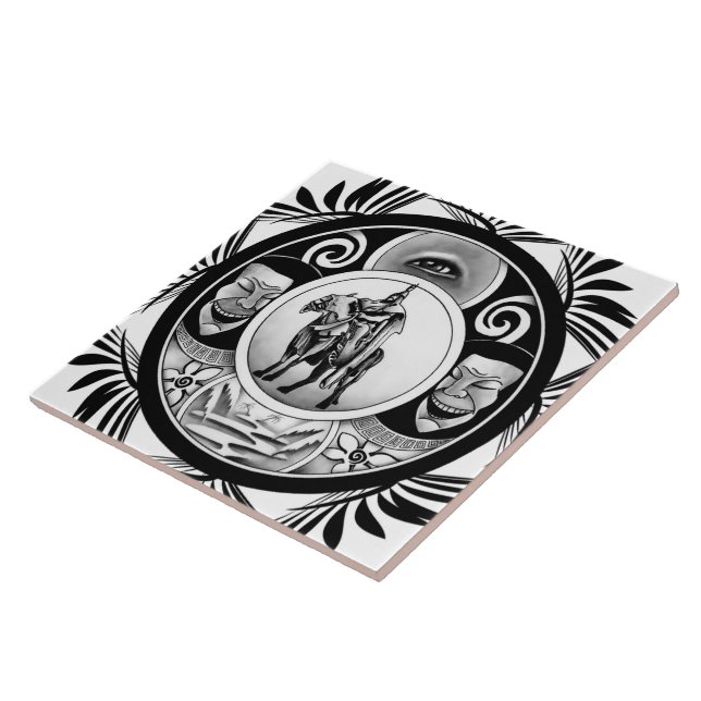 Horse Rider Drawing Ceramic Tile (Side)