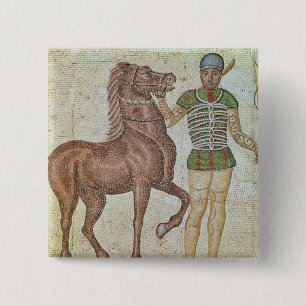 Horse rider in racing colours 15 cm square badge