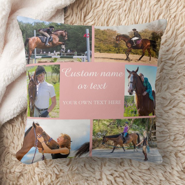Horse Rider Photo Collage Pink Custom Cushion (Creator Uploaded)