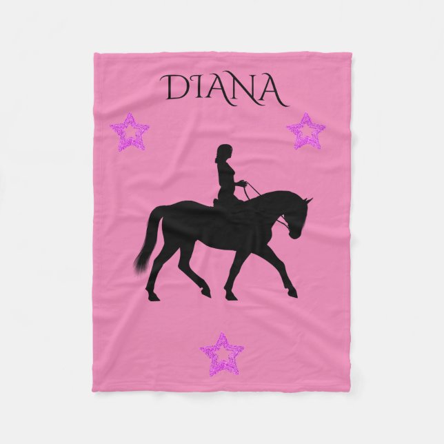 Horse & rider pink personalised fleece blanket. blanket (Front)