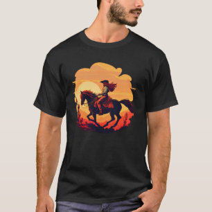 Horse Rider Retro Vintage Sunset Horse Girl Graph T-Shirt