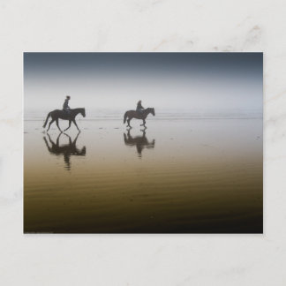 Horse riders at the beach postcard