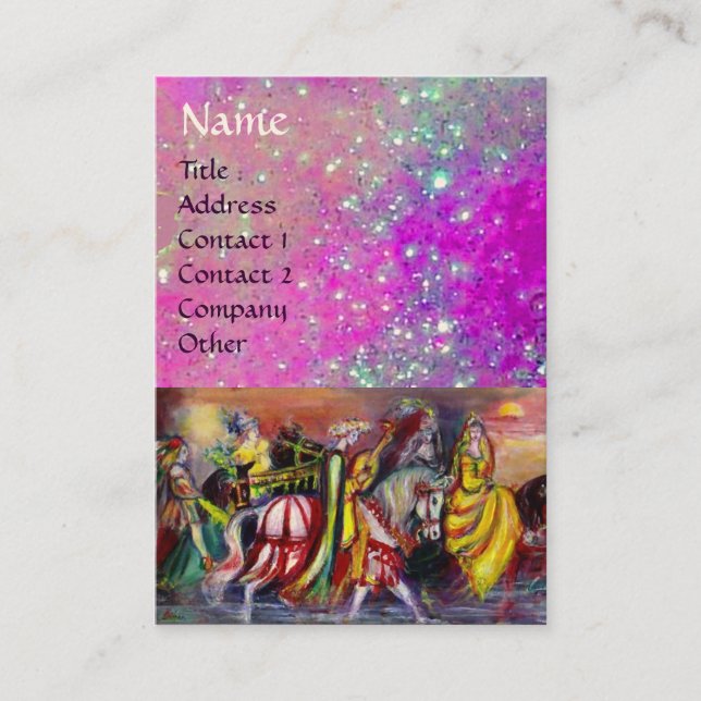 HORSE RIDERS IN NIGHT purple violet gold sparkles Business Card (Front)