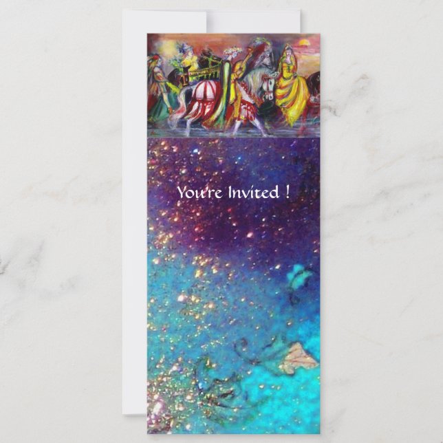 HORSE RIDERS ,MUSIC IN NIGHT, Gold Blue Gparkles Invitation (Front)