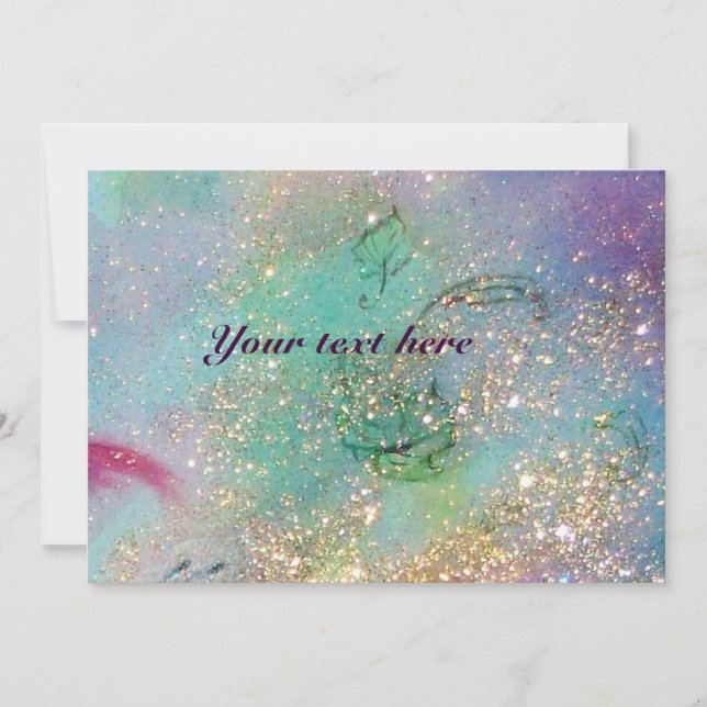 HORSE RIDERS ,MUSIC IN NIGHT, Gold Blue Gparkles Invitation (Front)