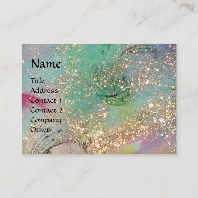 HORSE RIDERS,MUSIC IN NIGHT Gold Blue Sparkles Business Card (Front)