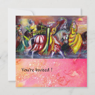 HORSE RIDERS ,MUSIC IN NIGHT, Pink Gold sparkles Invitation