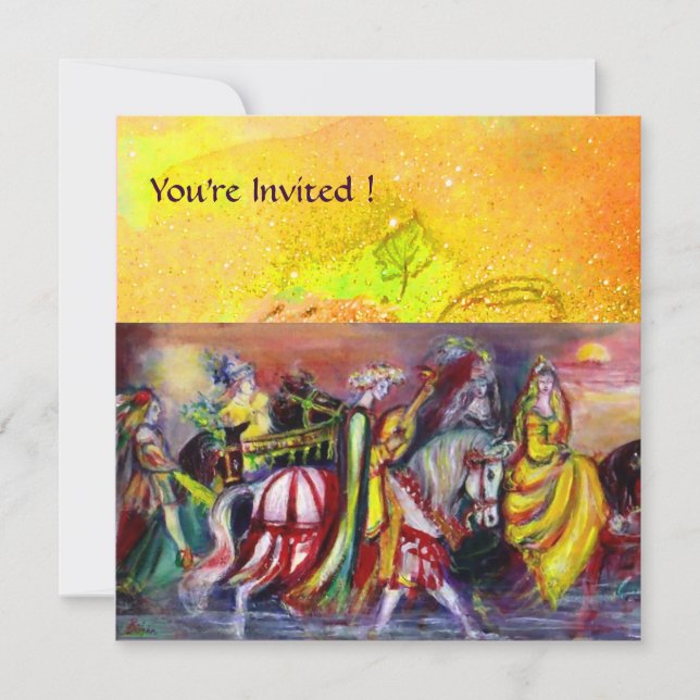 HORSE RIDERS ,MUSIC IN THE NIGHT, yellow sparkles Invitation (Front)