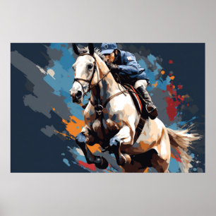 Horse Riding Action Sport Painting Abstract Art Poster