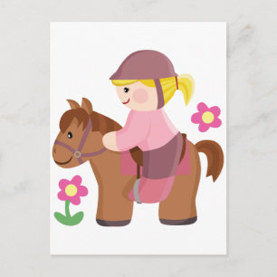 Horse riding blonde hair, brown horse postcard