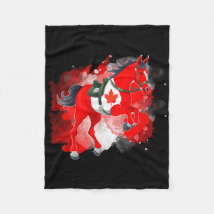 Horse Riding Canada Flag Fleece Blanket