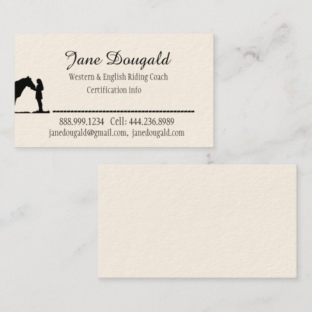 Horse Riding Coach Instructor Trainer Custom  Business Card (Front/Back)