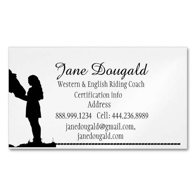 Horse Riding Coach Instructor Trainer Custom  Magnetic Business Card (Front)