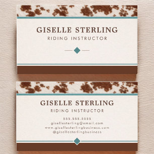 Horse Riding Instructor Rustic Cowhide Western Business Card