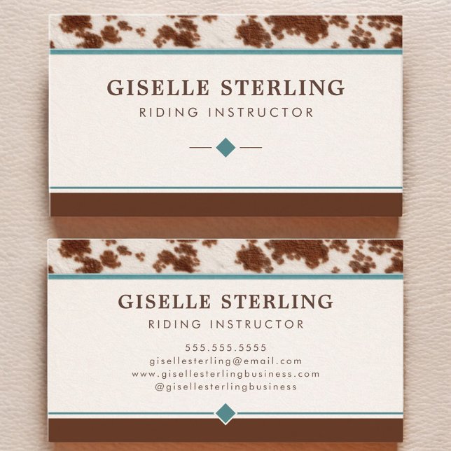 Horse Riding Instructor Rustic Cowhide Western Business Card (Creator Uploaded)