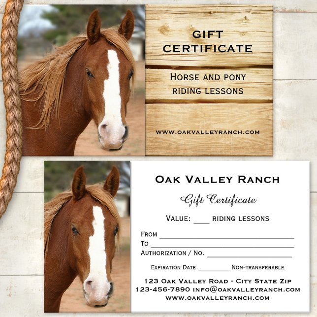 Horse Riding Lessons Gift Certificate Template (Gift certificate template for a horse or pony riding lesson)