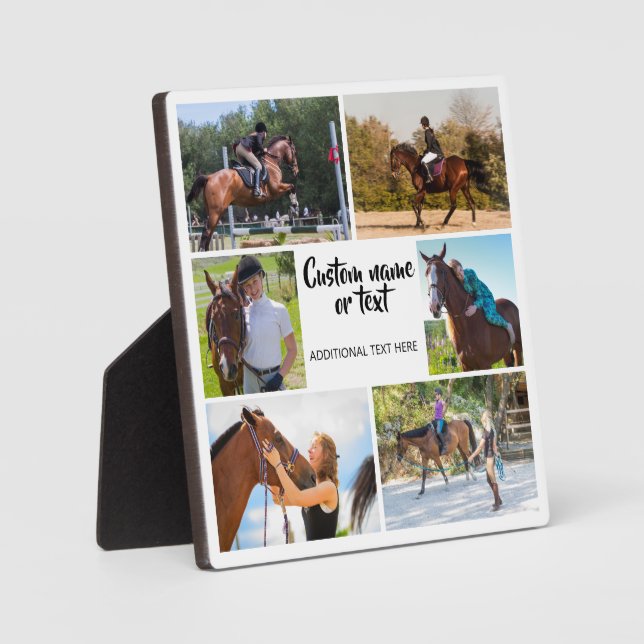 Horse Riding Photo Collage White Modern  Plaque (Front)