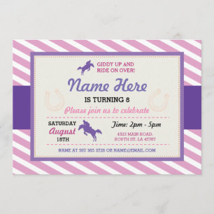 Horse Riding Pink Purple Stripe Pony Invitation