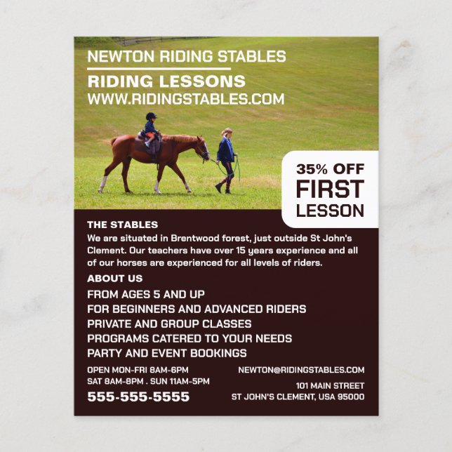 Horse Riding Portrait, Riding Instructor, Academy Flyer (Front)