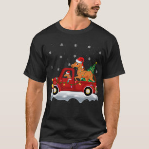 Horse Riding Red Truck Xmas Tree Lights Horse Chri T-Shirt