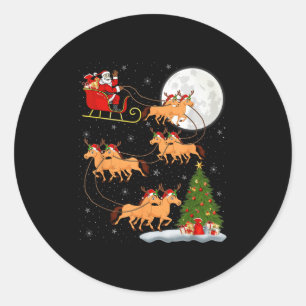 Horse Riding Santa Sleigh Flying Funny Magical Chr Classic Round Sticker