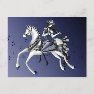 Horse Riding Violinist Blue Postcard