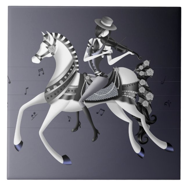 Horse Riding Violinist  Ceramic Tile (Front)
