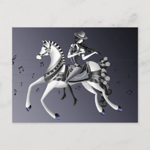 Horse Riding Violinist Grey Postcard