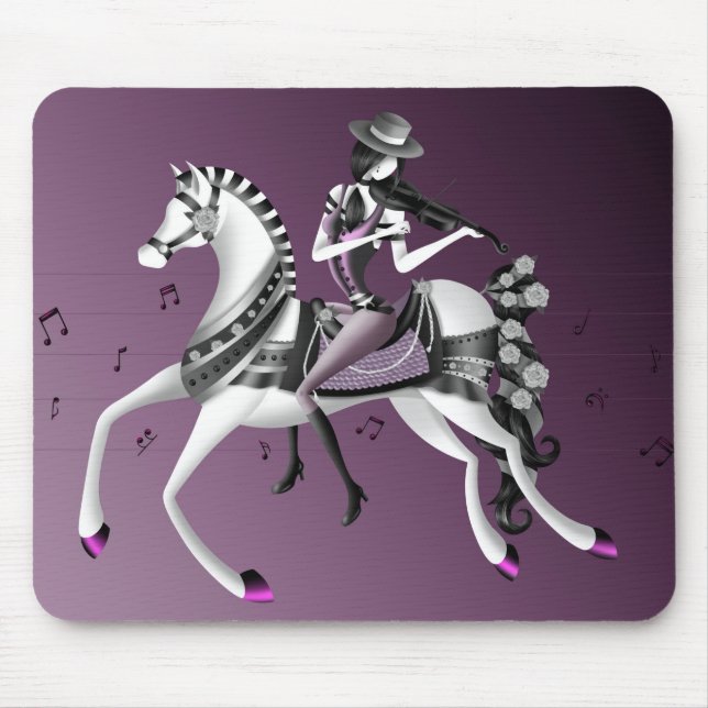 Horse Riding Violinist Pink Mouse pad (Front)