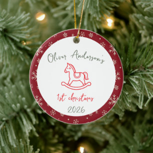 Horse Rocking First Christmas Baby Boy or Girl Ceramic Ornament